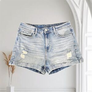 Denizen Levi's Light Blue Distressed High Waisted Denim Jean Mom Shorts W 29